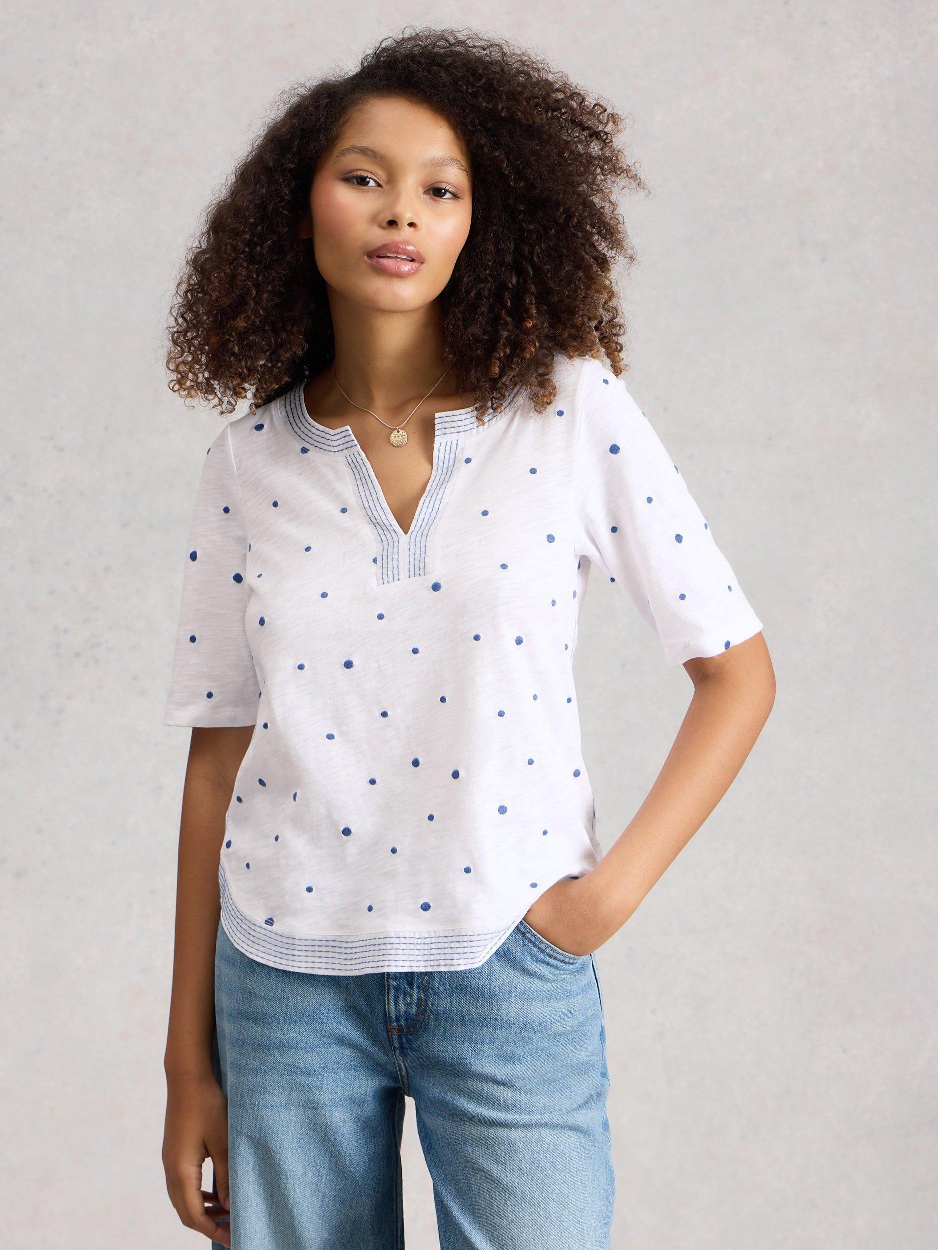 Product image 1 of 6, which shows White Stuff Weaver Embroidered Pure Organic Cotton Top, White, 6