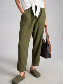 White Stuff Elle Linen Blend Trousers, Khaki