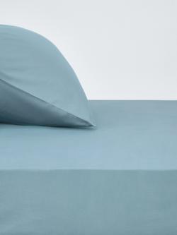 John Lewis Egyptian Cotton Percale Easy Care 400 Thread Count Fitted Sheet, Nordic Blue