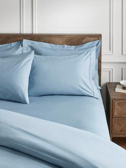 John Lewis Egyptian Cotton Percale Easy Care 400 Thread Count Fitted Sheet - view 2, Nordic Blue