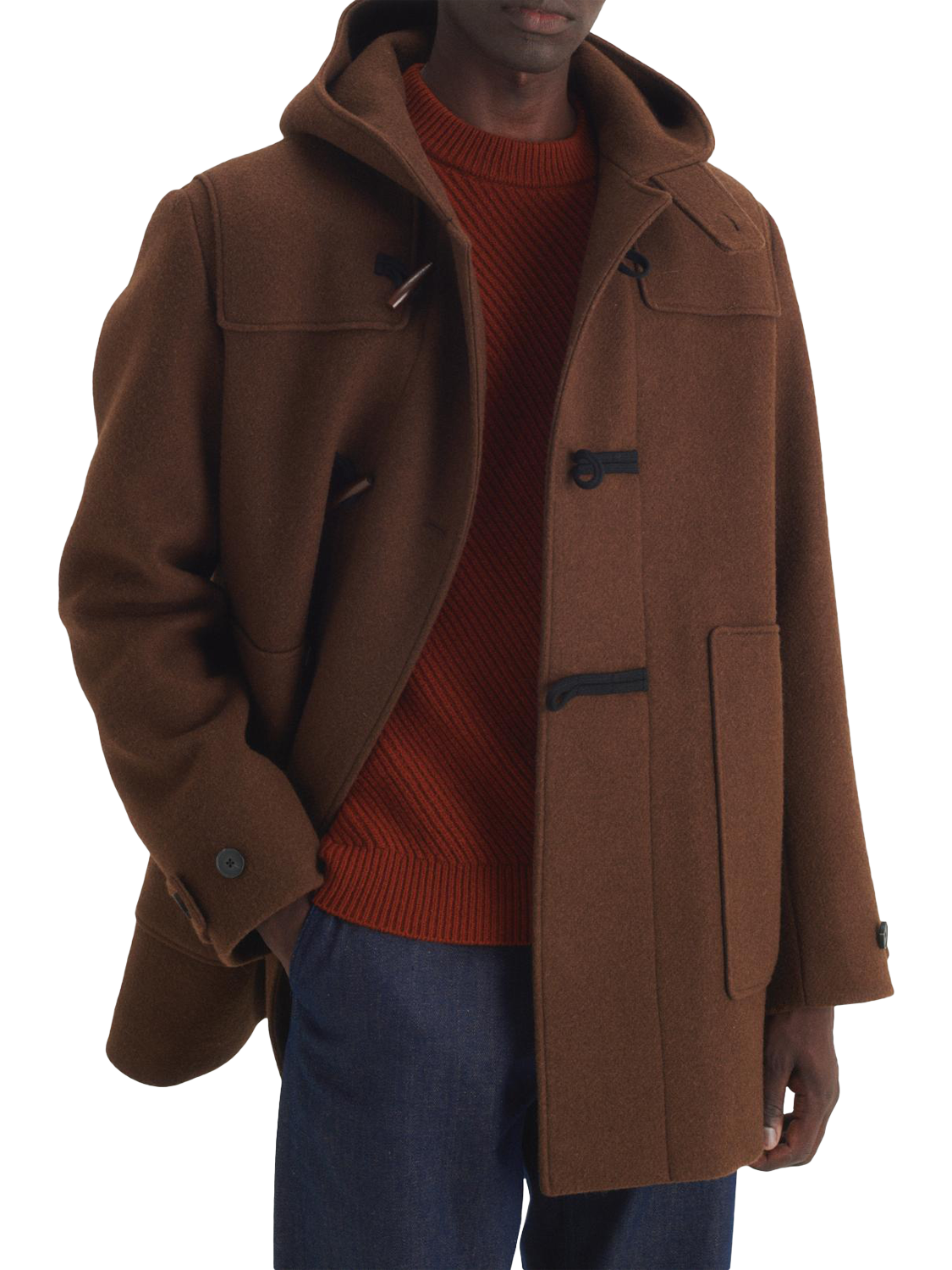Product image 1 of 7, which shows Maison Standards Hampshire Duffle Coat, Dark Brown, S