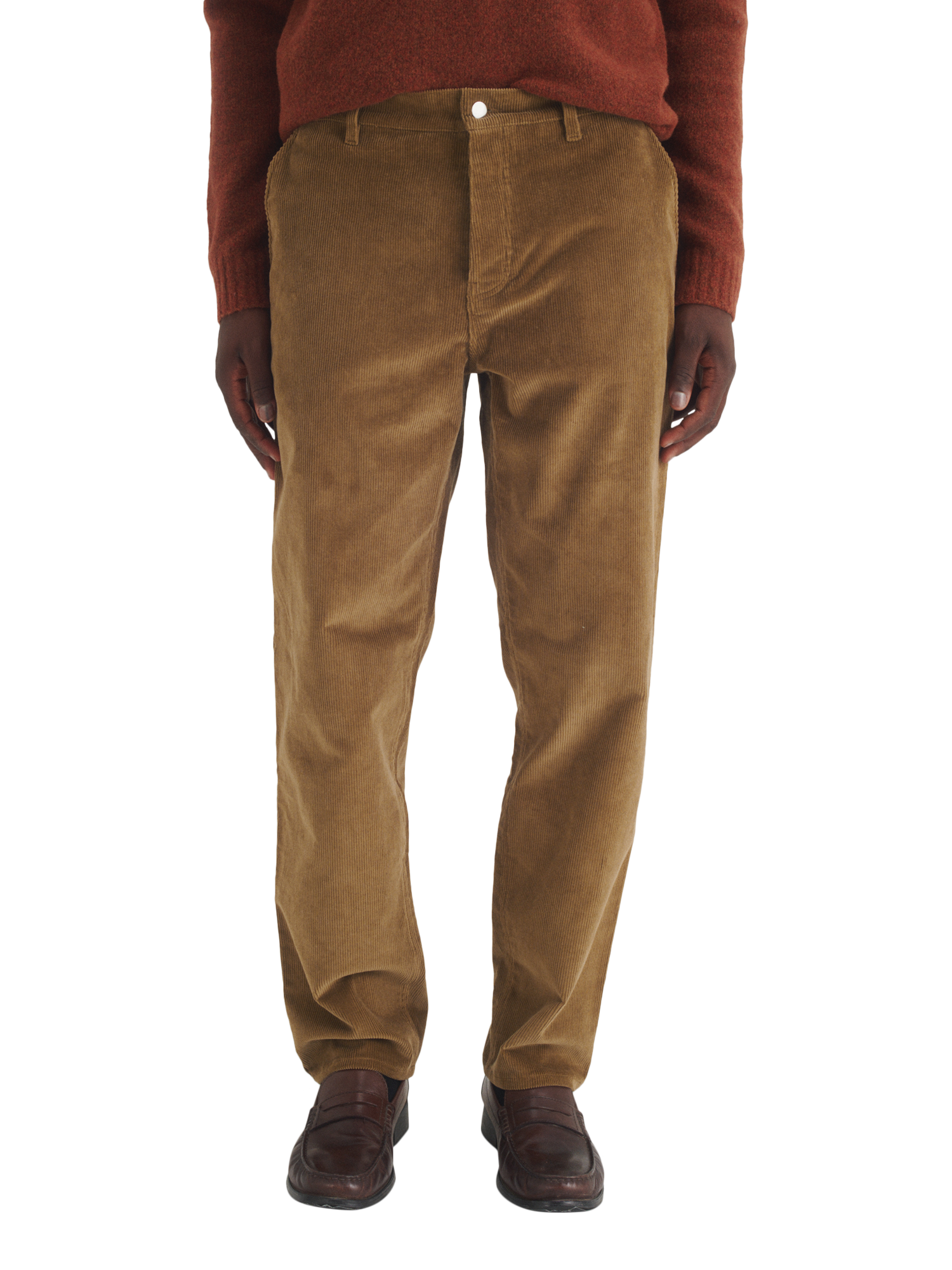 Product image 1 of 7, which shows Maison Standards Cadix Velvet Trousers, Dark Beige, 28R