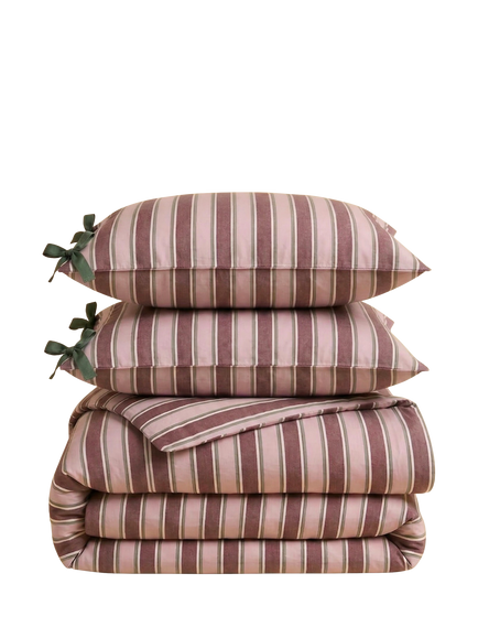 TBCo Stripe 200 Thread Count Cotton Duvet Cover Set, Pink - view 2, Pink Stripe