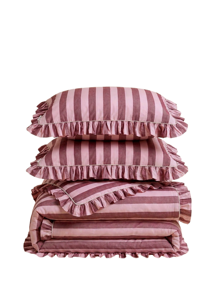 TBCo Stripe 200 Thread Count Cotton Duvet Cover Set, Pink/Burgundy - view 2, Pink Burgundy