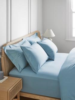 John Lewis Temperature Balance Cotton Sateen 400 Thread Count Fitted Sheet - view 2, Nordic Blue