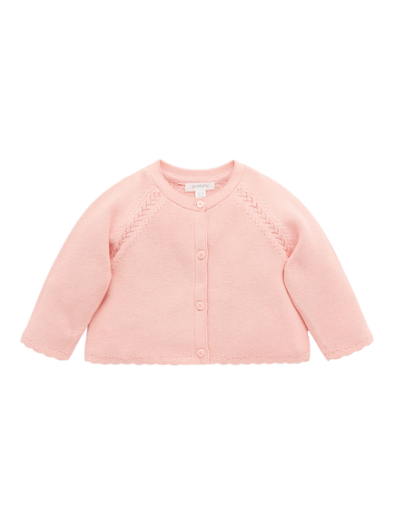 Purebaby Baby Cotton Scalloped Cardigan, Guava Melange, Guava Melange