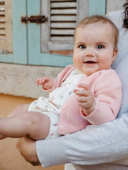 Purebaby Baby Cotton Scalloped Cardigan, Guava Melange - view 2, Guava Melange