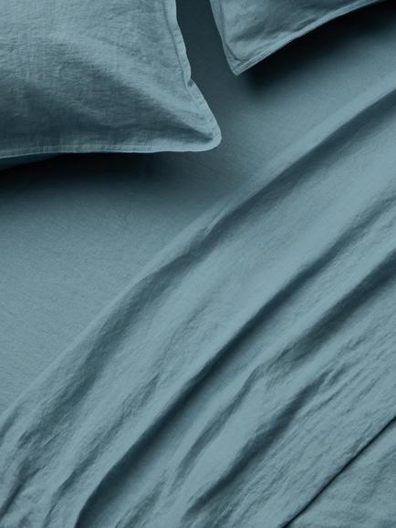 John Lewis Washed Linen Flat Sheet, Nordic Blue