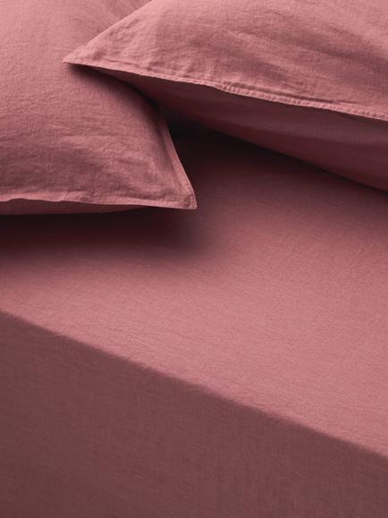 John Lewis Washed Linen Fitted Sheet, Pink Clay