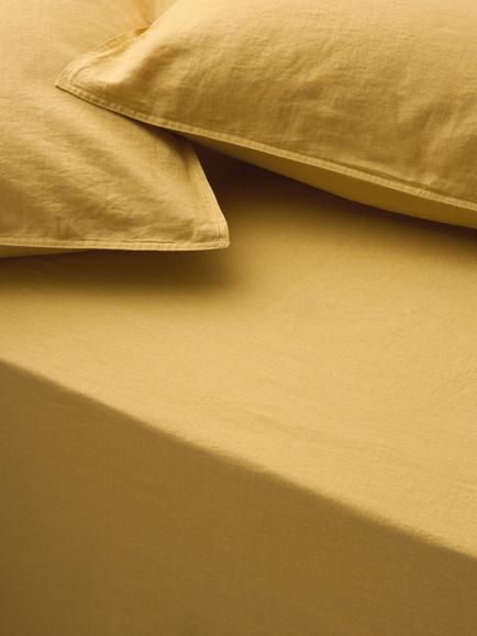 John Lewis Washed Linen Fitted Sheet, Ochre Yellow