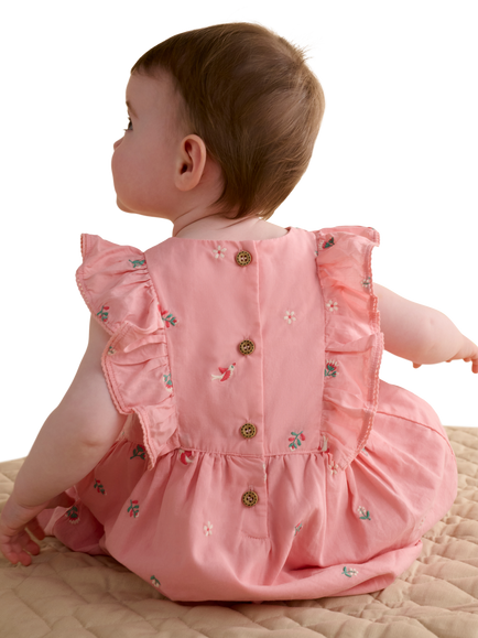 Purebaby Baby Swallow Cotton Broderie Dress & Headband Set, Swallow Broderie - view 2, Swallow Broderie
