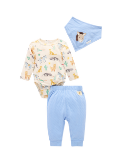 Purebaby Baby Bodysuit, Leggings & Bib Set, Animal Fiesta Print, Animal Fiesta Print