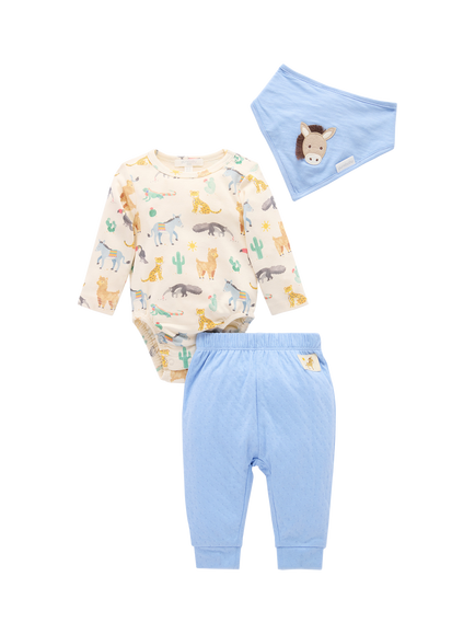 Purebaby Baby Bodysuit, Leggings & Bib Set, Animal Fiesta Print, Animal Fiesta Print