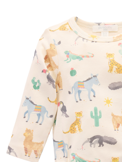 Purebaby Baby Bodysuit, Leggings & Bib Set, Animal Fiesta Print - view 2, Animal Fiesta Print