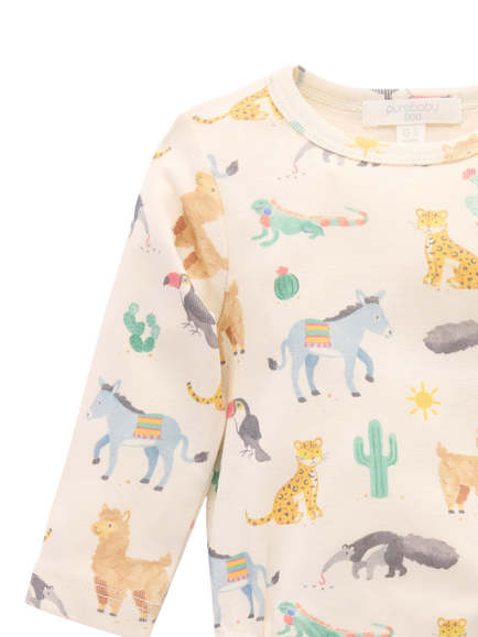 Purebaby Baby Bodysuit, Leggings & Bib Set, Animal Fiesta Print - view 2, Animal Fiesta Print