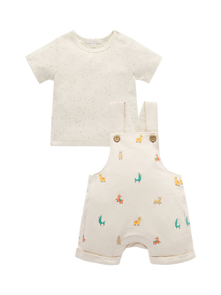 Purebaby Baby Overall and T-Shirt Set, Llama Broderie, Llama Broderie