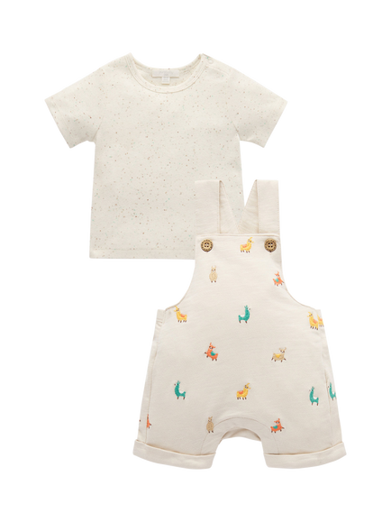 Purebaby Baby Overall and T-Shirt Set, Llama Broderie, Llama Broderie
