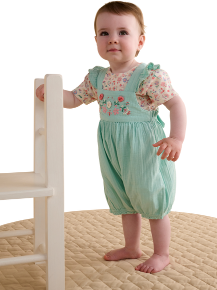 Purebaby Baby Embroidered Overall & T-Shirt Set, Aloe - view 2, Aloe