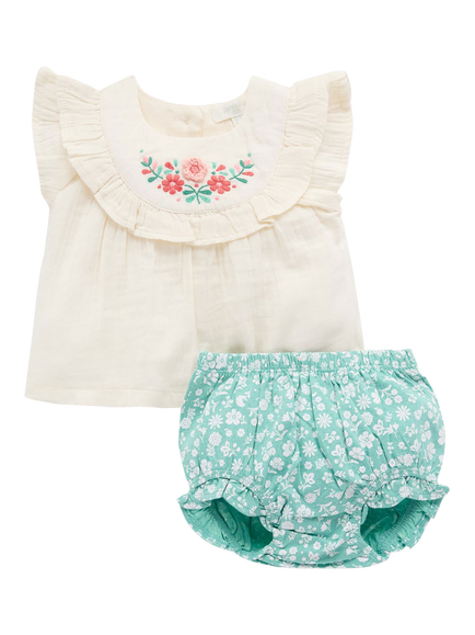 Purebaby Baby Embroidered T-Shirt & Bloomers Set, Silhouette Print, Silhouette Print