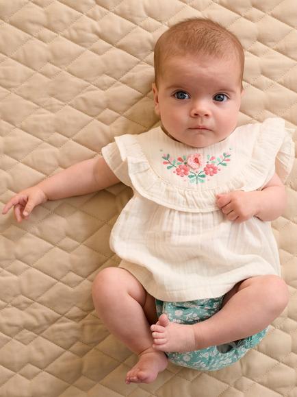 Purebaby Baby Embroidered T-Shirt & Bloomers Set, Silhouette Print - view 2, Silhouette Print