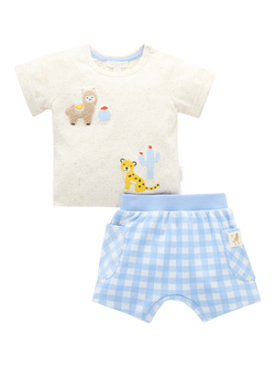Purebaby Baby Gingham Shorts & T-Shirt Set, Caribbean Gingham, Caribbean Gingham