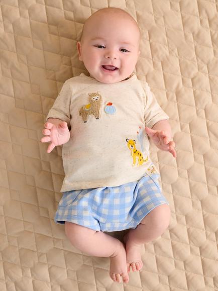 Purebaby Baby Gingham Shorts & T-Shirt Set, Caribbean Gingham - view 2, Caribbean Gingham