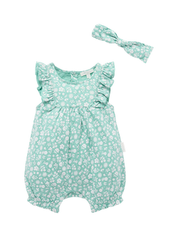PurPurebaby Baby Ruffle Shortie Romper & Headband Set, Silhouette Print, Silhouette Print