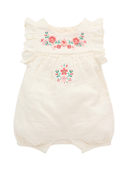 Purebaby Baby Embroidered Romper, Cloud, Cloud