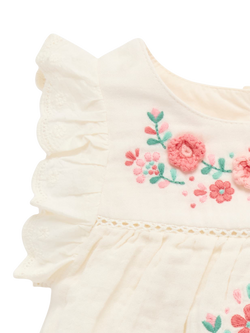 Purebaby Baby Embroidered Romper, Cloud - view 2, Cloud