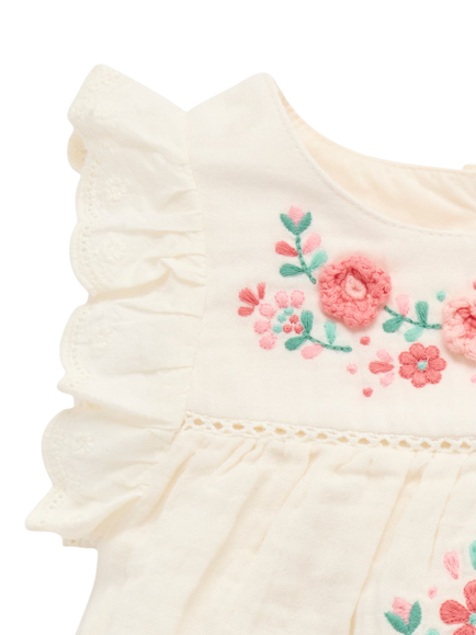 Purebaby Baby Embroidered Romper, Cloud - view 2, Cloud