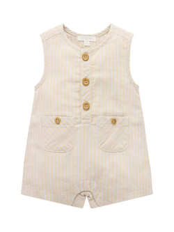 Purebaby Baby Cotton Linen Blend Short Romper, Taco Stripe, Taco Stripe