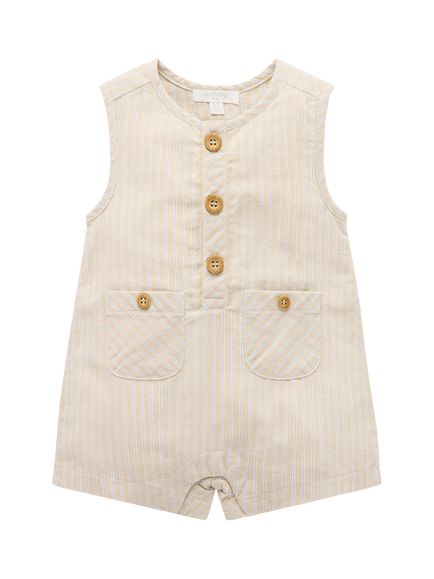 Purebaby Baby Cotton Linen Blend Short Romper, Taco Stripe, Taco Stripe