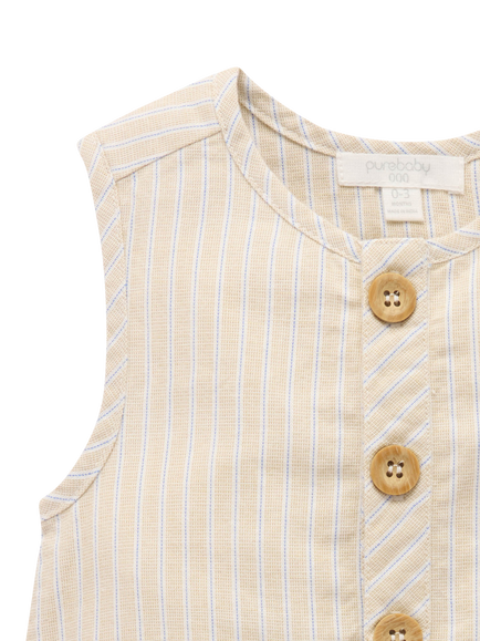 Purebaby Baby Cotton Linen Blend Short Romper, Taco Stripe - view 2, Taco Stripe