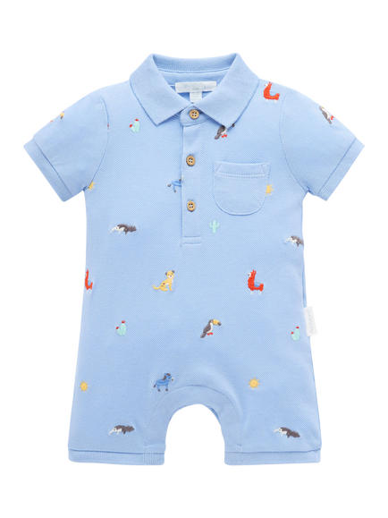 Purebaby Baby Animal Fiesta Polo Romper, Anml Fiesta Broderie, Anml Fiesta Broderie