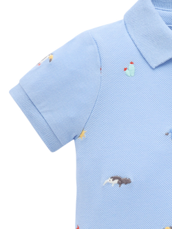 Purebaby Baby Animal Fiesta Polo Romper, Anml Fiesta Broderie - view 2, Anml Fiesta Broderie