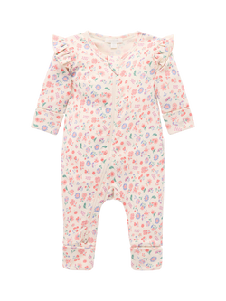 Purebaby Baby Printed Zip Sleepsuit, Floral Print, Floral Print