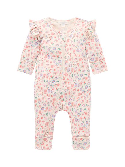 Purebaby Baby Printed Zip Sleepsuit, Floral Print, Floral Print