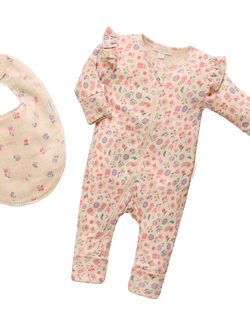 Purebaby Baby Printed Zip Sleepsuit, Floral Print - view 2, Floral Print