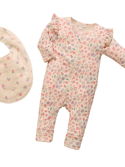 Purebaby Baby Printed Zip Sleepsuit, Floral Print - view 2, Floral Print