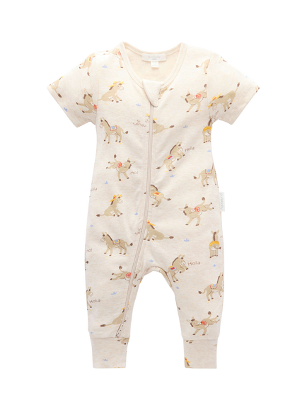 Purebaby Baby Rib Zip Long Romper, Si Senor Print, Si Senor Print