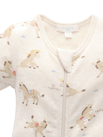 Purebaby Baby Rib Zip Long Romper, Si Senor Print - view 2, Si Senor Print