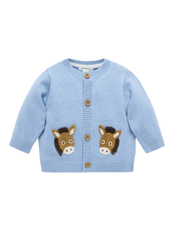 Purebaby Baby Cotton Fiesta Friends Cardigan, Caribbean Melange, Caribbean Melange