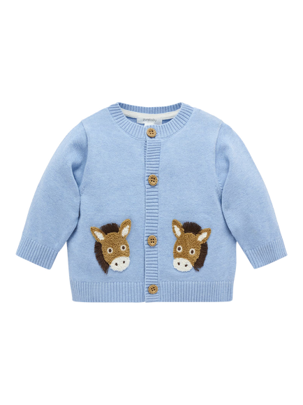 Purebaby Baby Cotton Fiesta Friends Cardigan, Caribbean Melange, Caribbean Melange