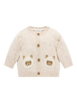 Purebaby Baby Cotton Fiesta Friends Cardigan, Sand Neppy, Sand Neppy