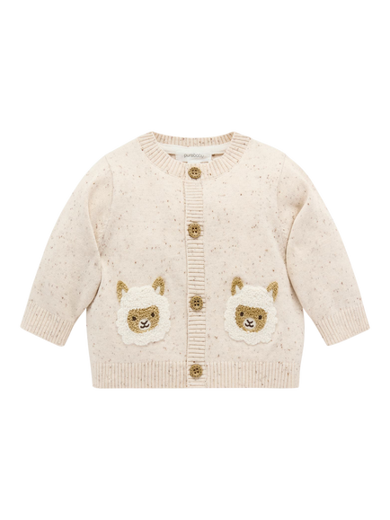 Purebaby Baby Cotton Fiesta Friends Cardigan, Sand Neppy, Sand Neppy