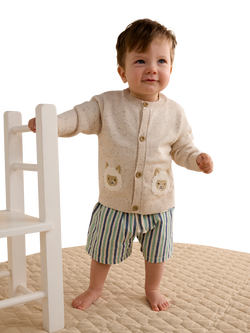 Purebaby Baby Cotton Fiesta Friends Cardigan, Sand Neppy - view 2, Sand Neppy