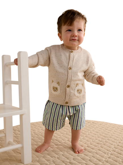 Purebaby Baby Cotton Fiesta Friends Cardigan, Sand Neppy - view 2, Sand Neppy