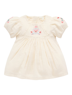 Purebaby Baby Cotton Embroidered Dress, Cloud, Cloud