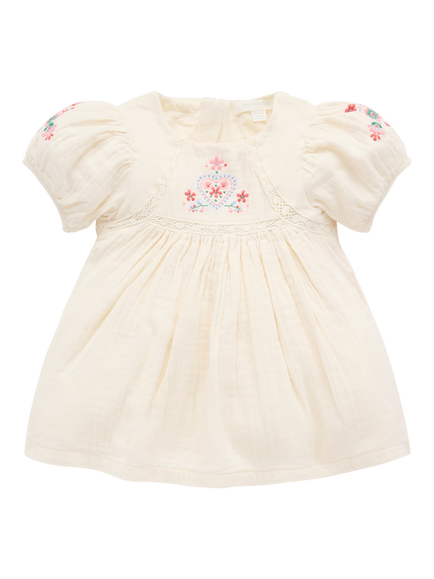 Purebaby Baby Cotton Embroidered Dress, Cloud, Cloud