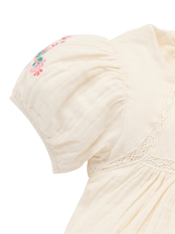 Purebaby Baby Cotton Embroidered Dress, Cloud - view 2, Cloud